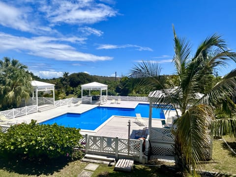 View of the pool from the balcony