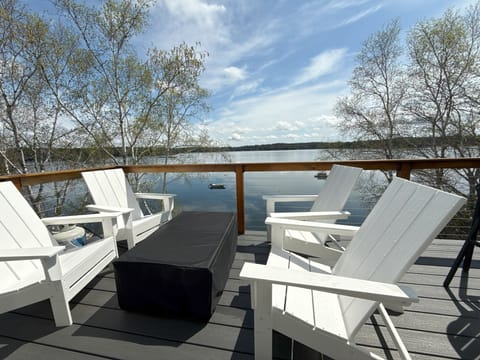 Firepit and chairs on deck