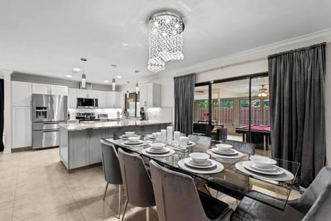 Our elegant dining area has seating for eight.