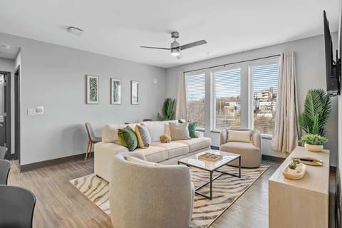 Living Room: Sunlit space with chic décor, perfect for relaxation and fun 