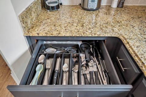 Our fully stocked kitchen has everything you need to feel right at home.