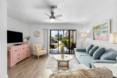 Living Room with Sofa Bed, Flat Screen TV and Private Patio