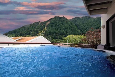 View from hot tub, next to bedroom.