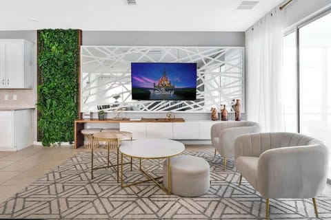 Spacious living room with an open concept and a beautiful view.