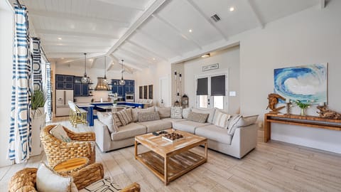 Plush sofa and open living area for relaxing and streaming your favorites shows.