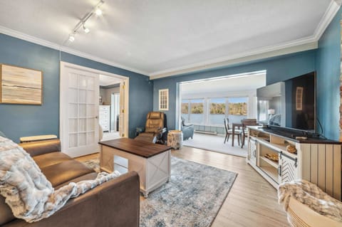 Large living area with lake views