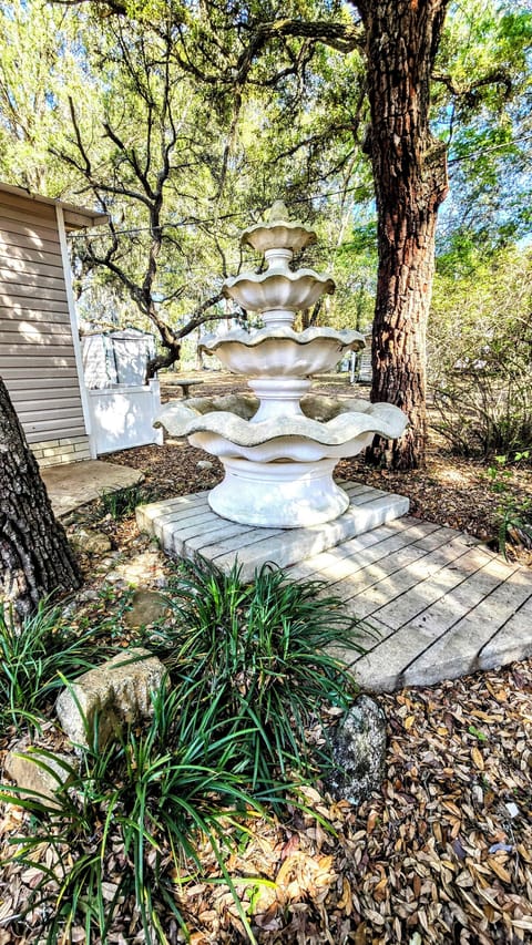 Beautiful antique fountain, front of house