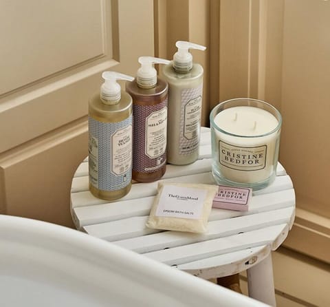 Hair dryer, bathrobes, slippers, towels