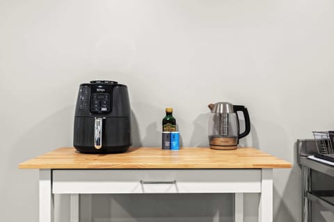 Kitchen: Cook healthier meals with the air fryer or start your morning with a cup from the electric kettle
