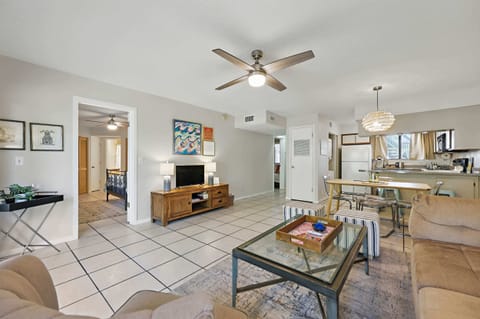 Lounge in the breezy living room while you stream your favorites on the smart TV