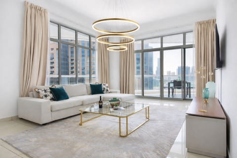 Lounge with newly installed chandeliers