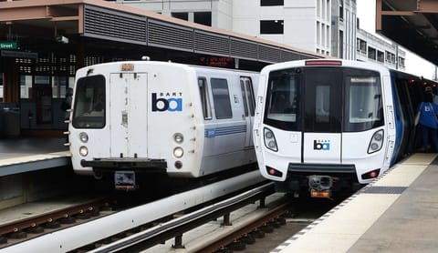 BART station is a 6 min drive by car or bus. Take it to SF or Oakland airport.