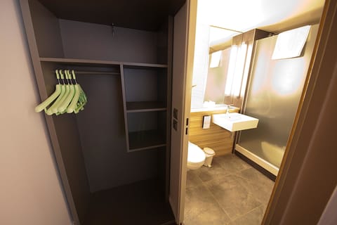 Eco-friendly toiletries, hair dryer, towels