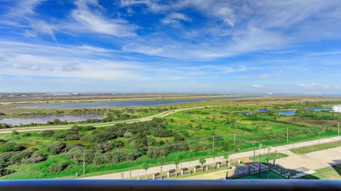 Spacious balcony with Gulf and bay views, perfect for enjoying the sea breeze and watching ships drift by.