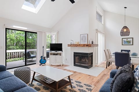 Living room with vaulted ceiling