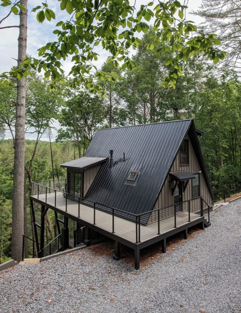 Modern A-frame with Mountain Views and River access.