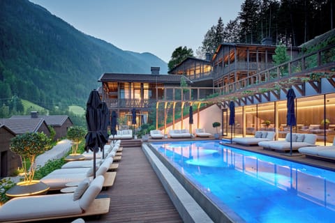 Indoor pool, outdoor pool, pool umbrellas, sun loungers
