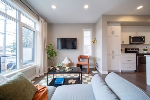 Living room with smart TV and Disney+