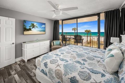 Incredible beachfront views from the bedroom. Step outside to the private balcony and listen to the sound of the waves as you fall asleep.
