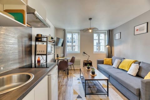 Cuisine ouverte sur séjour aménagée et équipée