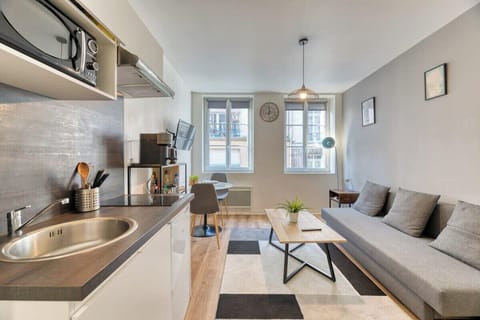 Cuisine ouverte sur séjour aménagée et équipée