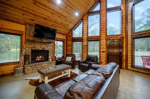 Cabin, Multiple Beds, Hot Tub, Garden View (Sugar Mama) | Living area | 55-inch flat-screen TV with digital channels, fireplace