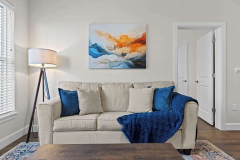 Bright living room with cozy seating 