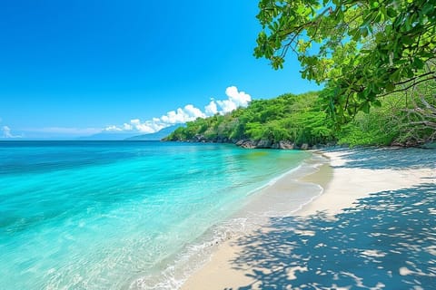 Beach nearby, white sand, sun loungers, beach umbrellas