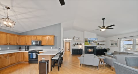 Open concept of kitchen to dining room and living room