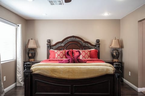 Master bedroom. Comfortable King Sized Bed. Private bathroom.