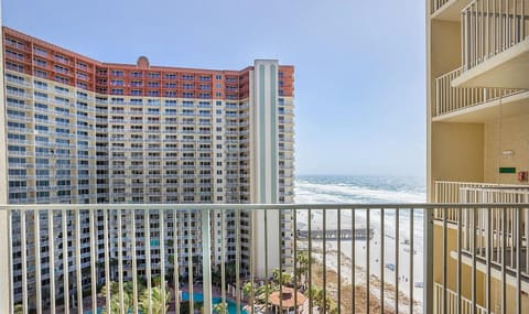 View of the beach and pool from the balcony