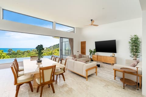 Outdoor dining terrace with panoramic ocean views at Villa Gala, Chaweng Noi Koh Samui