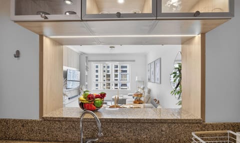 Standard Apartment, Beach View | Private kitchen | Full-size fridge, microwave, oven, stovetop