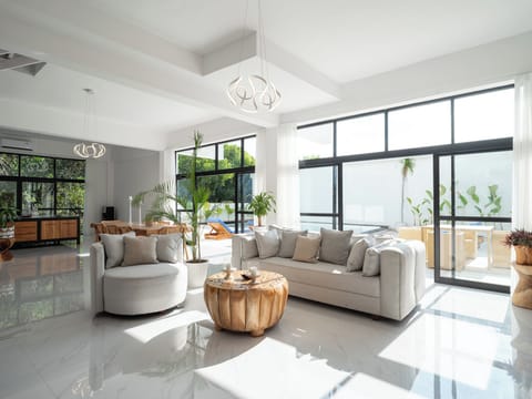 Three Bedroom Villa with Private Pool and Fully Equipped Kitchenette | Living area | 32-inch Smart TV with digital channels
