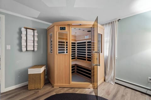 Relax in the sauna after a long day in the mountains.