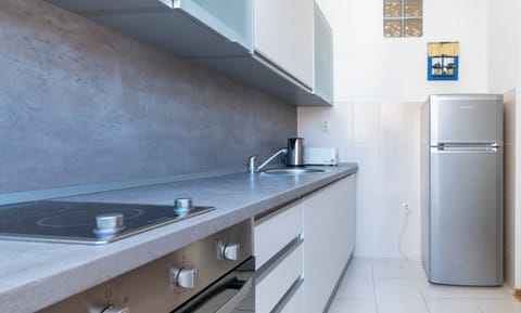 Panoramic Apartment, City View | Private kitchen | Electric kettle, toaster