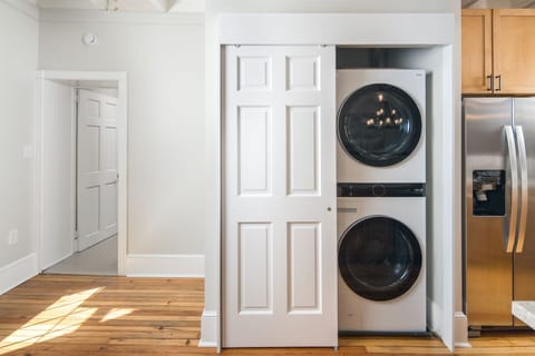 Full size stack washer and dryer.