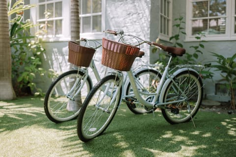 Ready to explore the neighborhood? Hope on one of our three bikes and go for a ride.