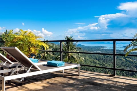 Stunning ocean panorama from the shaded terrace at Sunhouse - best sunset views on Samui hillside retreat