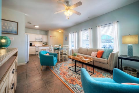 This living room is ready with a stylish sleeper sofa for an additional sleeping arrangement (Unit 101)