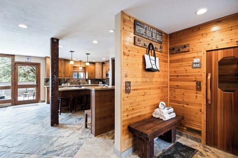 - Relax after the slopes in the private indoor sauna with cedar finish  
- Tiled entryway with rustic bench and hooks for gear storage  
- Perfect for soothing tired muscles after outdoor adventures