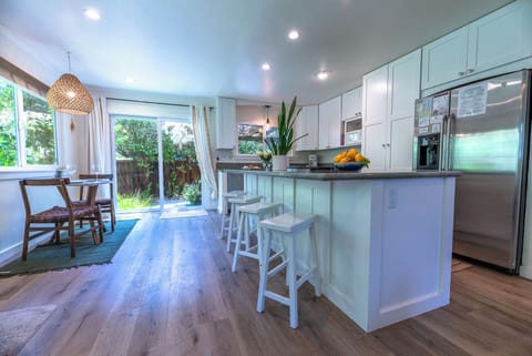 The breakfast bar easily seats four.