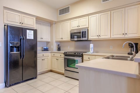 Fully stocked kitchen.