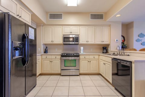 Fully stocked kitchen.