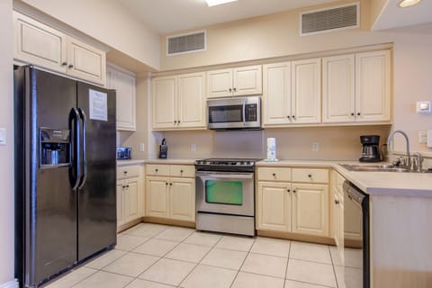 Fully stocked kitchen.