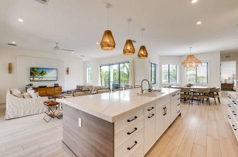 Kitchen, living room and dining room