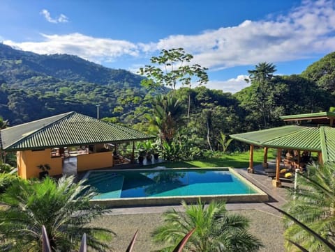 View from Fruit Tree Area down to Main House/ Rancho and Pool. Mountain View! 