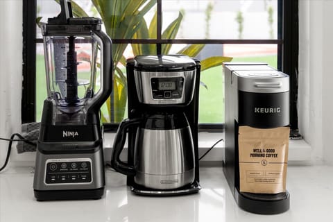 A dedicated coffee station with everything you need for the perfect brew.