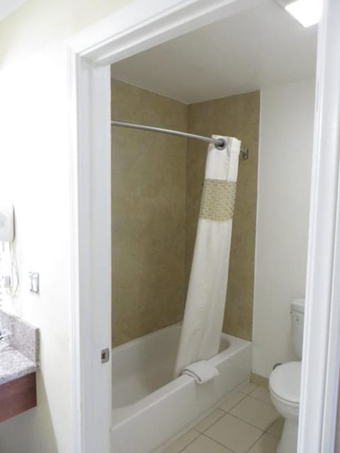 Combined shower/tub, deep soaking tub, hair dryer, towels