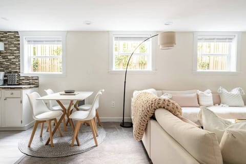 The dining area seats 4 with the option to add a 5th. 